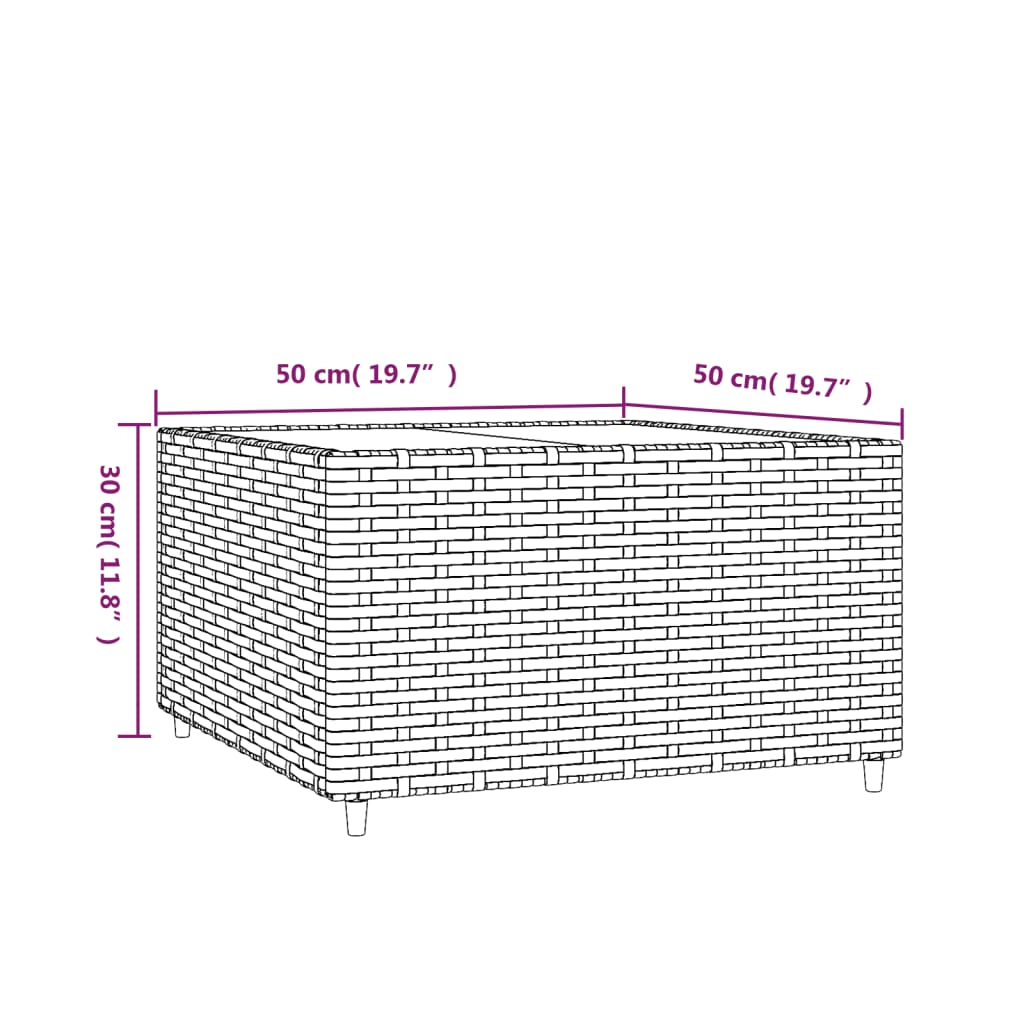 HKH Mesa de Centro para Jardim Quadrada 50x50x30cm Vime Pe - Cinzento