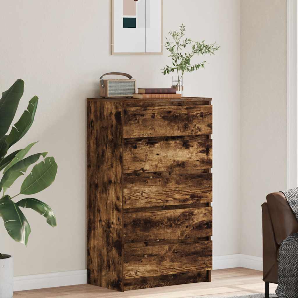 HKH Armario alto con cajones de aglomerado 60 x 36 x 103 cm - Roble Ahumado