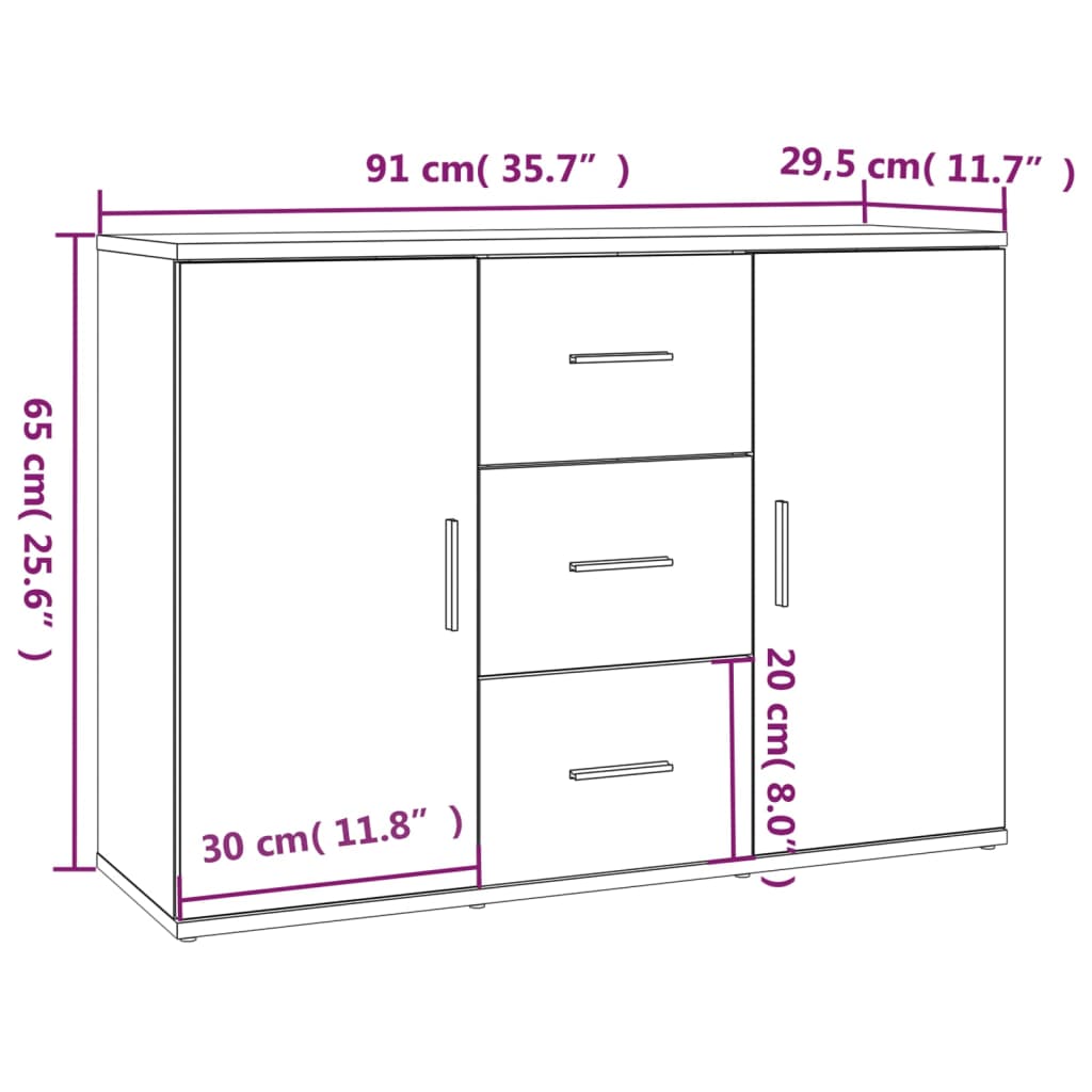 HKH Aparador em derivados de Madeira 91 X 29,5 X 65 Cm - Branco