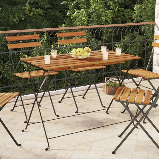 HKH Mesa de Bistrô Dobrável 100x54x71 Cm Acácia Maciça e Aço - Marrom