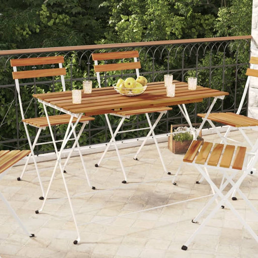 HKH Mesa de Bistrô Dobrável 100x54x71 Cm Acácia Maciça e Aço - Marrom
