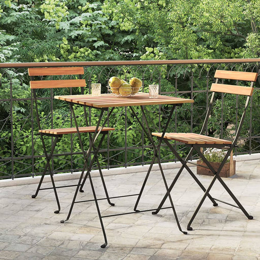 HKH Mesa de Bistrô Dobrável 55x54x71 Cm Teca Maciça e Aço - Marrom