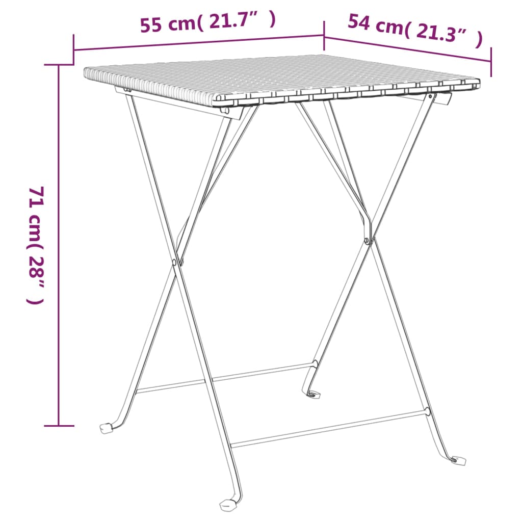 HKH Mesa de Bistrô Dobrável 55x54x71 Cm Vime Pe - Cinzento