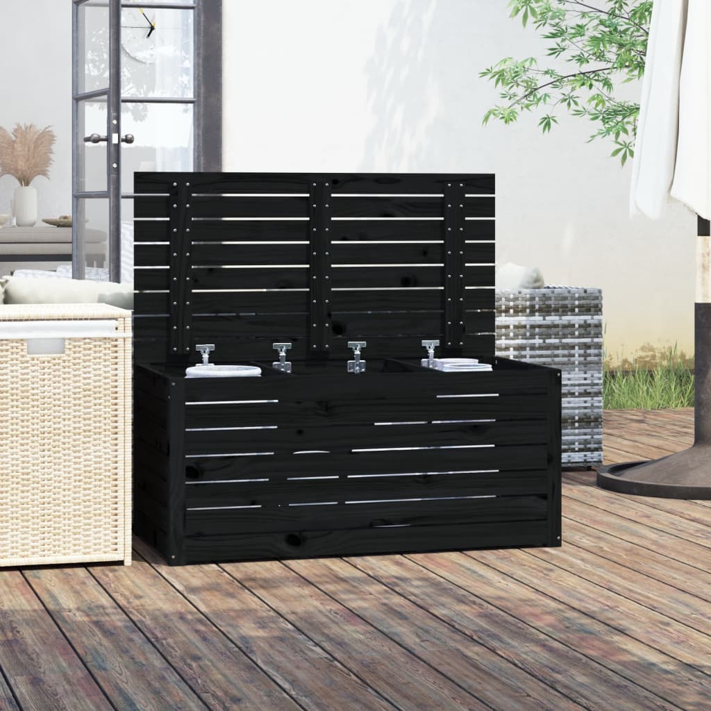 HKH Caja De Jardín 101x50,5x46,5 Cm Madera Maciza De Pino - Negro