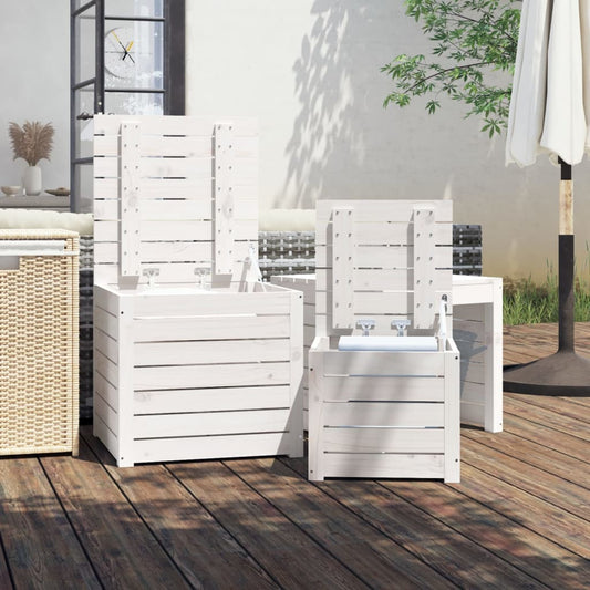 HKH 3 Pcs Conjunto De Caixas De Jardim Pinho Maciço - Branco