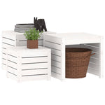 HKH 3 Pcs Conjunto De Caixas De Jardim Pinho Maciço - Branco