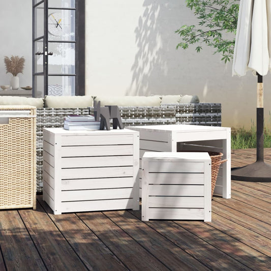 HKH 3 Pcs Conjunto De Caixas De Jardim Pinho Maciço - Branco