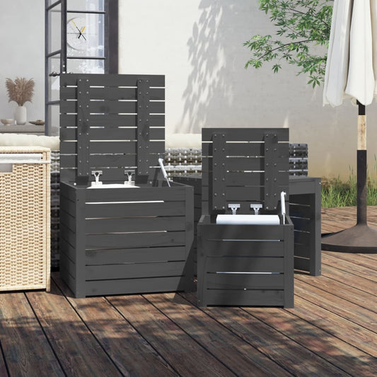 HKH 3 Pcs Conjunto De Caixas De Jardim Pinho Maciço - Cinzento