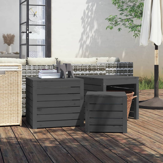 HKH 3 Pcs Conjunto De Caixas De Jardim Pinho Maciço - Cinzento