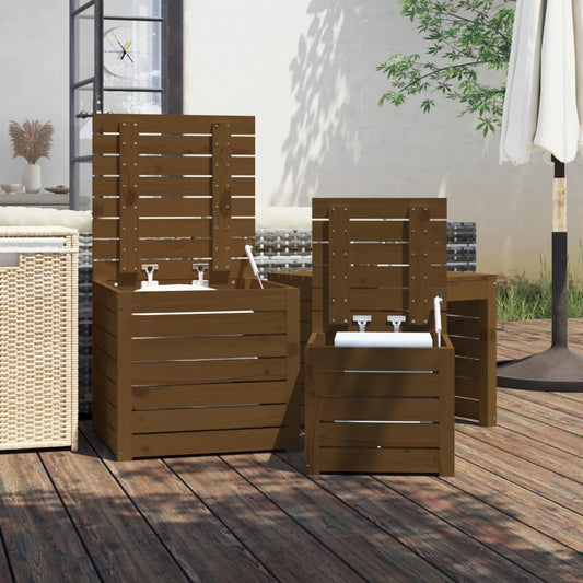 HKH 3 Pcs Conjunto De Caixas De Jardim Pinho Maciço Castanho Mel - Marrom