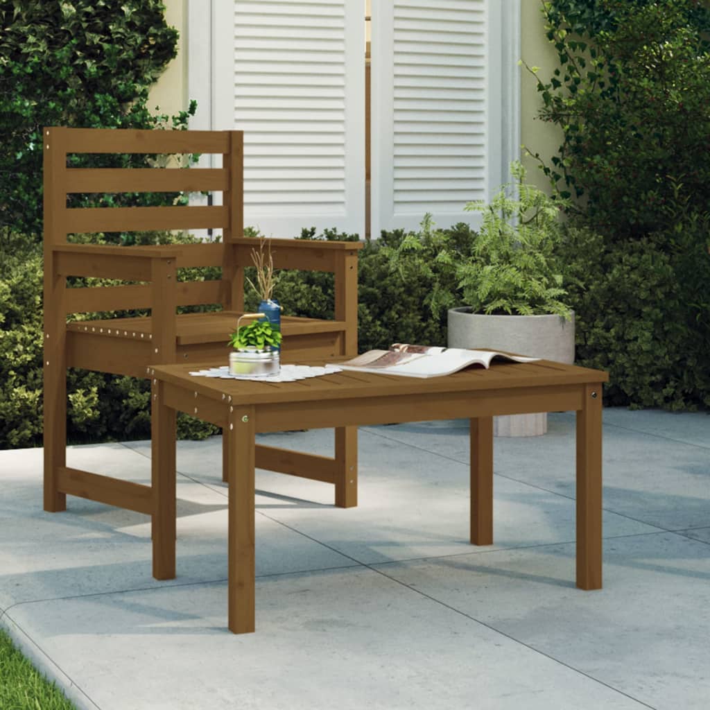 HKH Mesa de Jardín 82,5x50, Madera de Pino Maciza Marrón Miel - Marrón