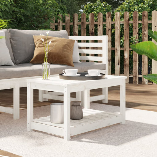 HKH Mesa de Jardín 82,5x50, Madera de Pino Maciza - Blanco