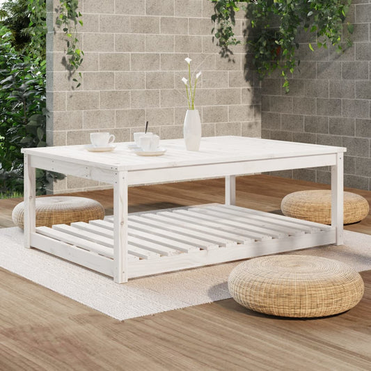 HKH Mesa de Jardín 121x82, Madera de Pino Maciza - Blanco