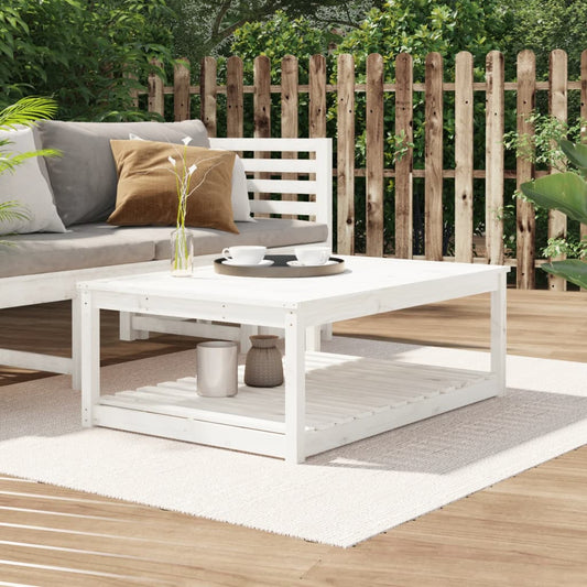 HKH Mesa de Jardín 121x82, Madera de Pino Maciza - Blanco