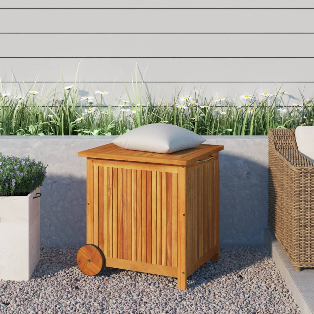 HKH Caja de Almacenamiento de Jardín con Ruedas Madera de Acacia Maciza - Marrón