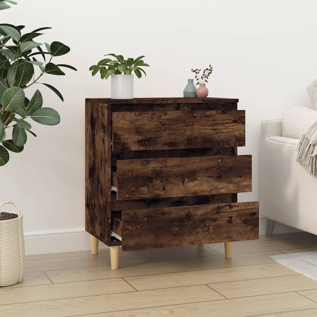 HKH Aparador Moderno en derivados de Madera, Madera de Eucalipto Maciza 60 X 35 X 70 Cm - Roble Ahumado