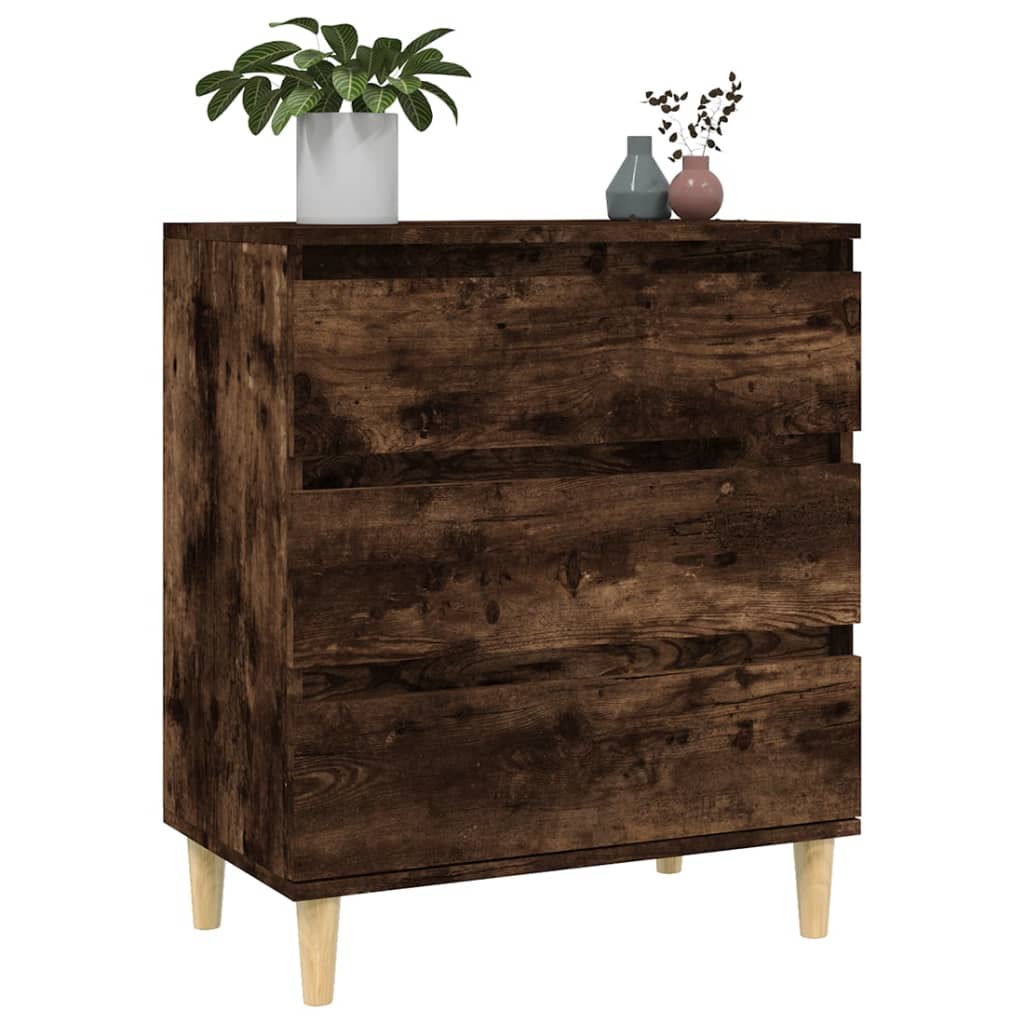 HKH Aparador Moderno en derivados de Madera, Madera de Eucalipto Maciza 60 X 35 X 70 Cm - Roble Ahumado