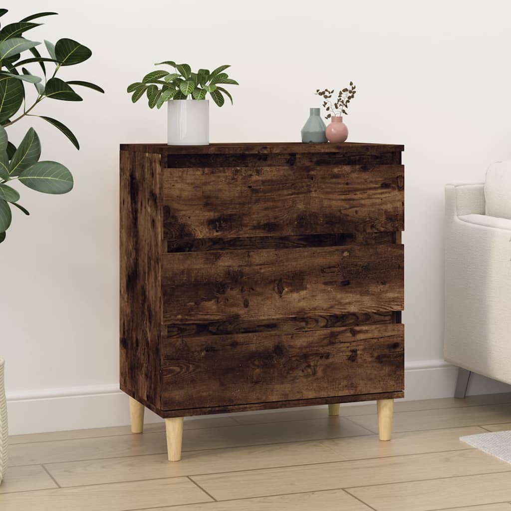 HKH Aparador Moderno en derivados de Madera, Madera de Eucalipto Maciza 60 X 35 X 70 Cm - Roble Ahumado