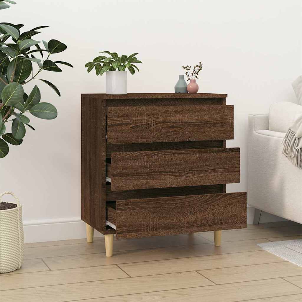 HKH Aparador Moderno en derivados de Madera, Madera de Eucalipto Maciza 60 X 35 X 70 Cm - Roble Marrón