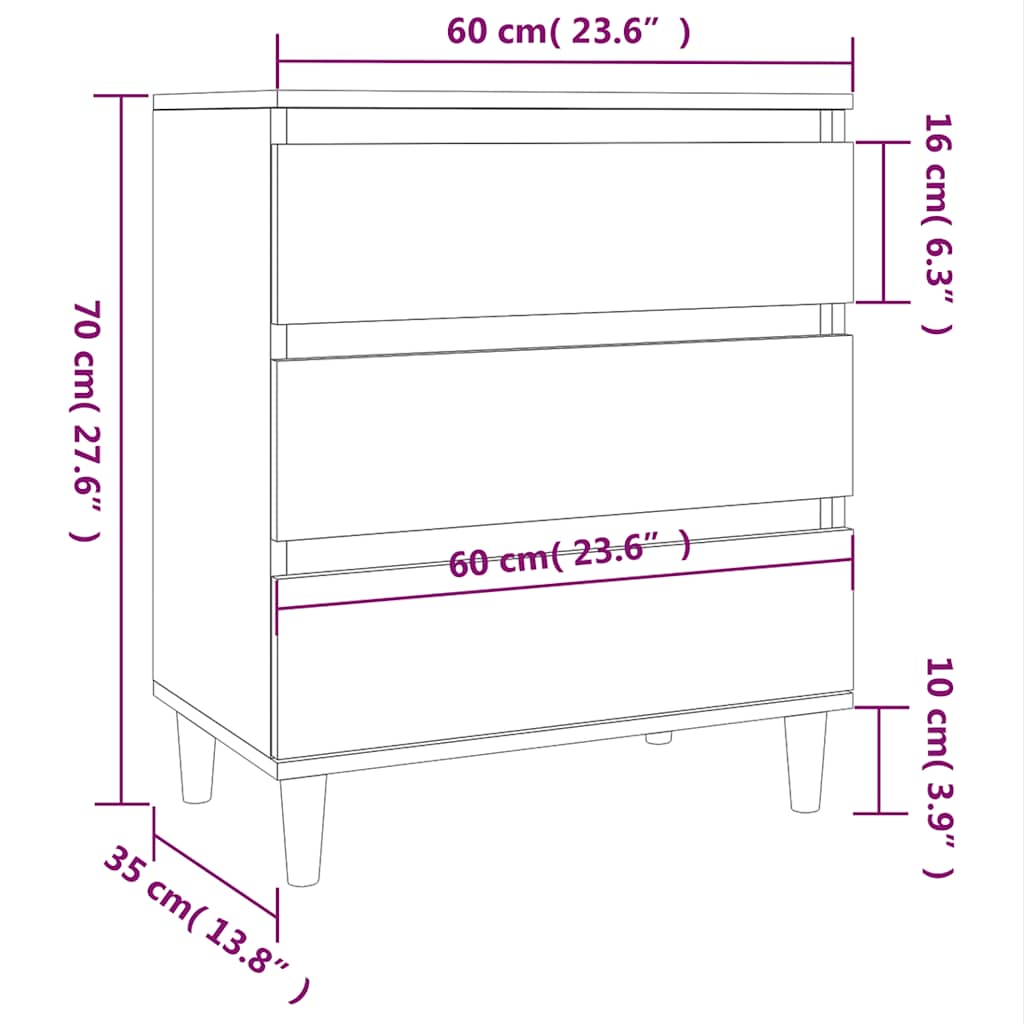 HKH Aparador Moderno en derivados de Madera, Madera de Eucalipto Maciza 60 X 35 X 70 Cm - Roble Marrón