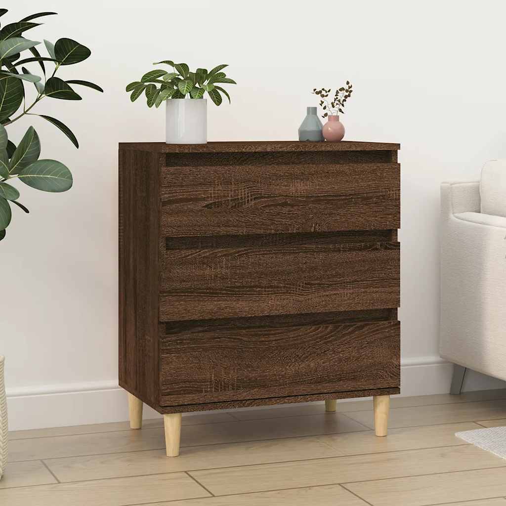 HKH Aparador Moderno en derivados de Madera, Madera de Eucalipto Maciza 60 X 35 X 70 Cm - Roble Marrón