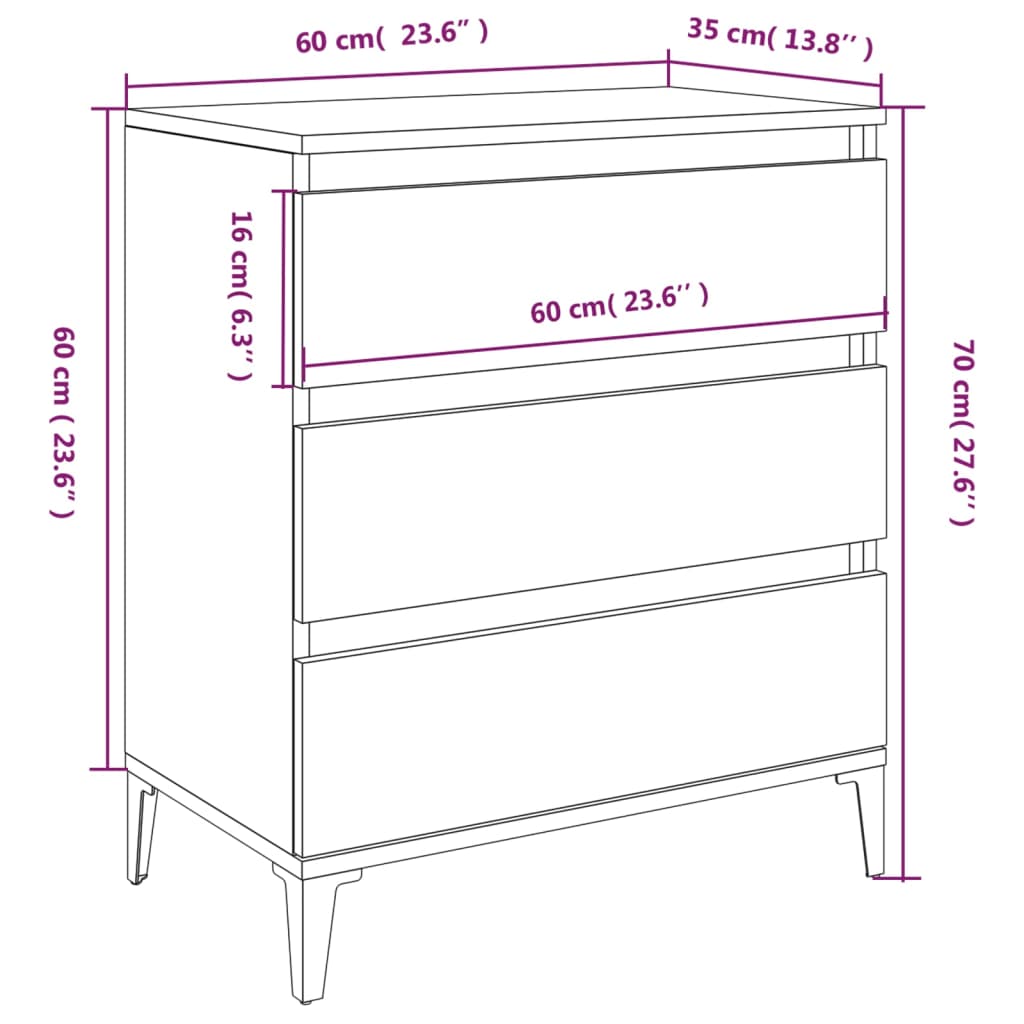 HKH Aparador em derivados de Madeira, Metal 60 X 35 X 70 Cm - Branco
