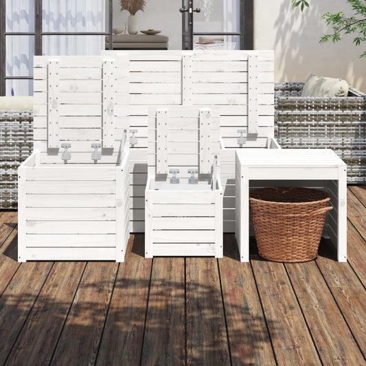 HKH 4 Pcs Conjunto De Caixas De Jardim Pinho Maciço - Branco
