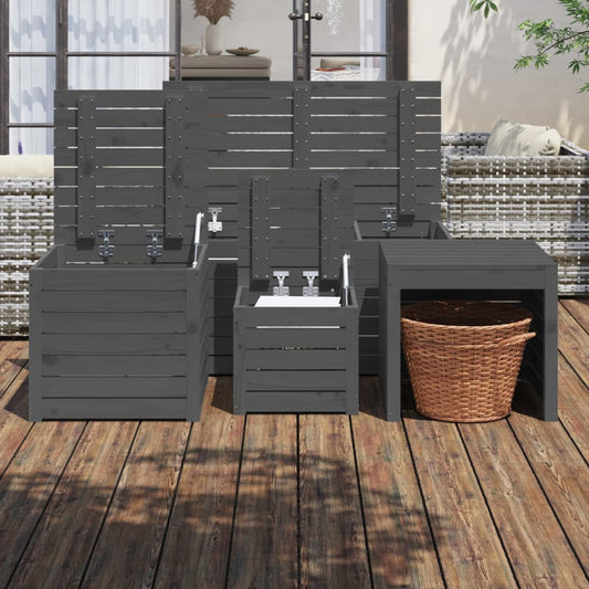 HKH 4 Pcs Conjunto De Caixas De Jardim Pinho Maciço - Cinzento