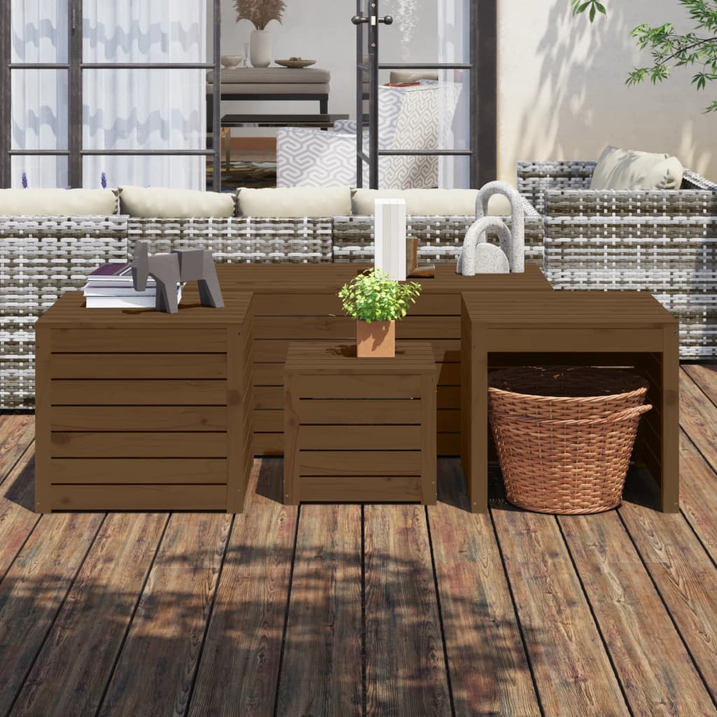 HKH 4 Piezas Juego De Jardineras Pino Sólido Marrón Miel - Marrón