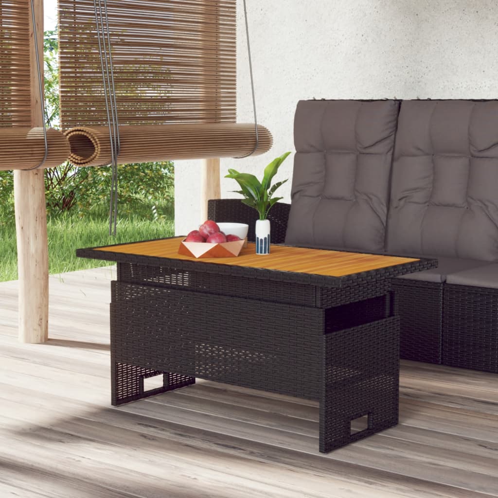 HKH Mesa de Jardín 100x50x43/63 Cm Acacia Maciza/mimbre PE - Negro