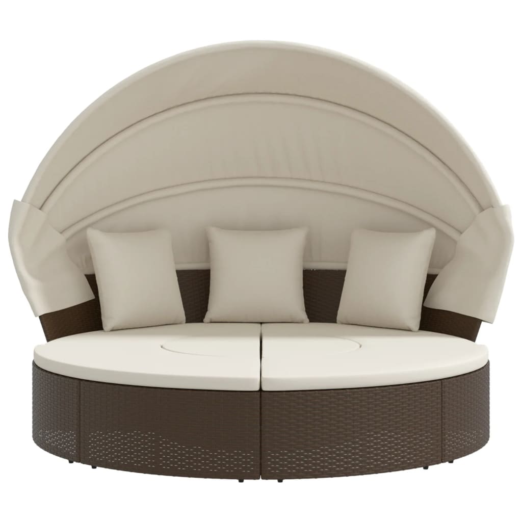 HKH Cama Lounge De Exterior C/ Toldo E Almofadões Vime Pe Castanho - Marrom