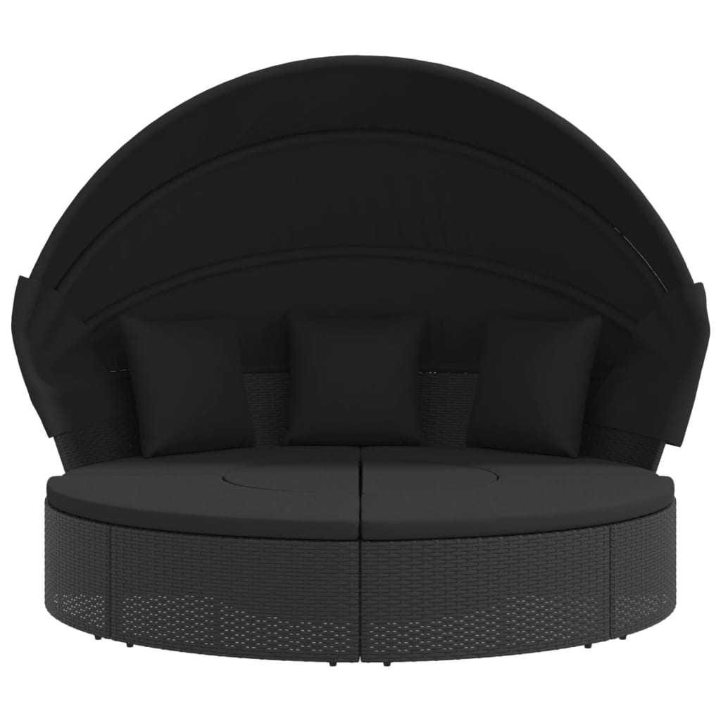 HKH Cama Lounge De Exterior C/ Toldo E Almofadões Vime Pe - Preto