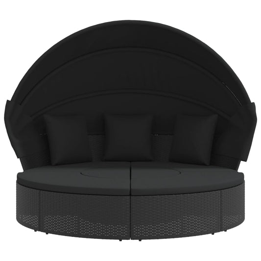 HKH Cama Lounge De Exterior C/ Toldo E Almofadões Vime Pe - Preto