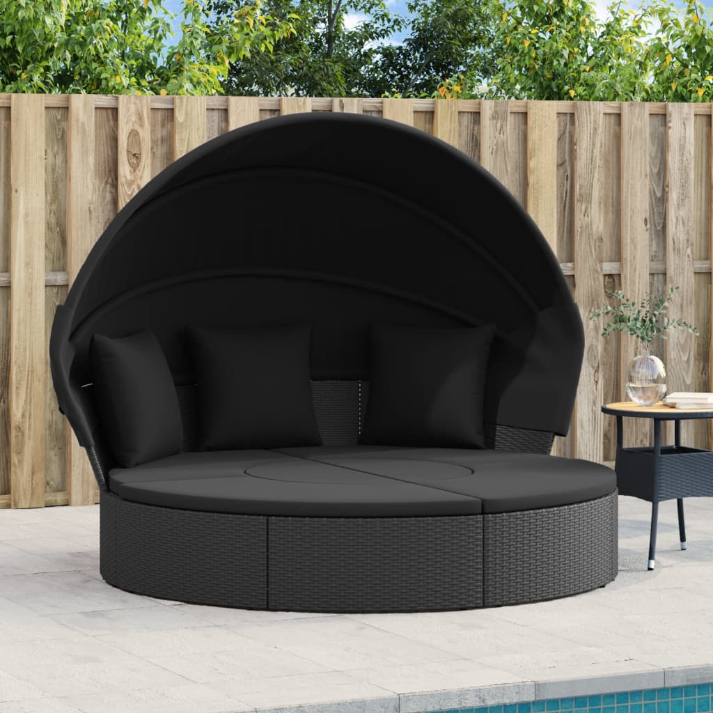 HKH Cama Lounge De Exterior C/ Toldo E Almofadões Vime Pe - Preto