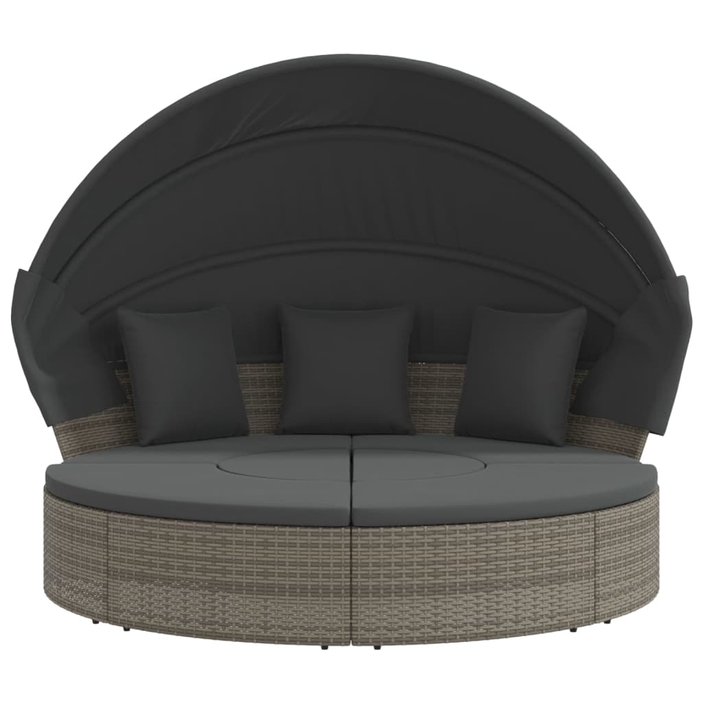 HKH Cama Lounge De Exterior C/ Toldo E Almofadões Vime Pe Cinzento - Cinzeto