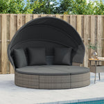 HKH Cama Lounge De Exterior C/ Toldo E Almofadões Vime Pe Cinzento - Cinzeto