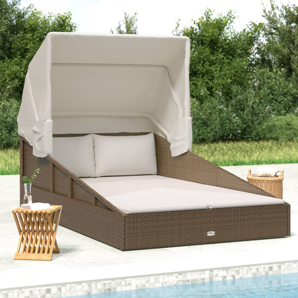 HKH Tumbona con Toldo Plegable 200x114x128cm Mimbre PE Marrón - Marrón