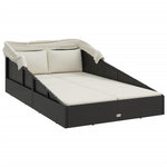 HKH Espreguiçadeira C/ Teto Dobrável 200x114x128 Cm Vime Pe - Preto