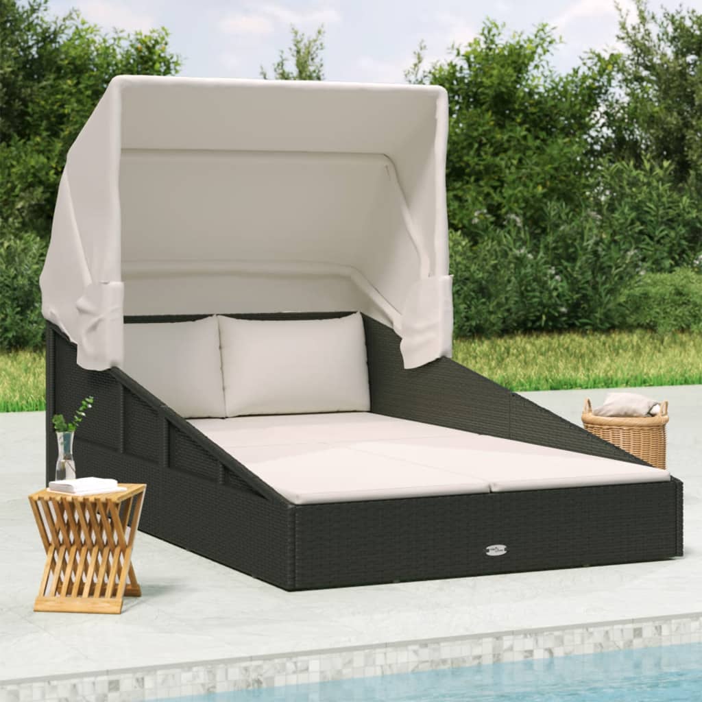 HKH Tumbona con Techo Plegable 200x114x128 Cm Ratán Pe - Negro