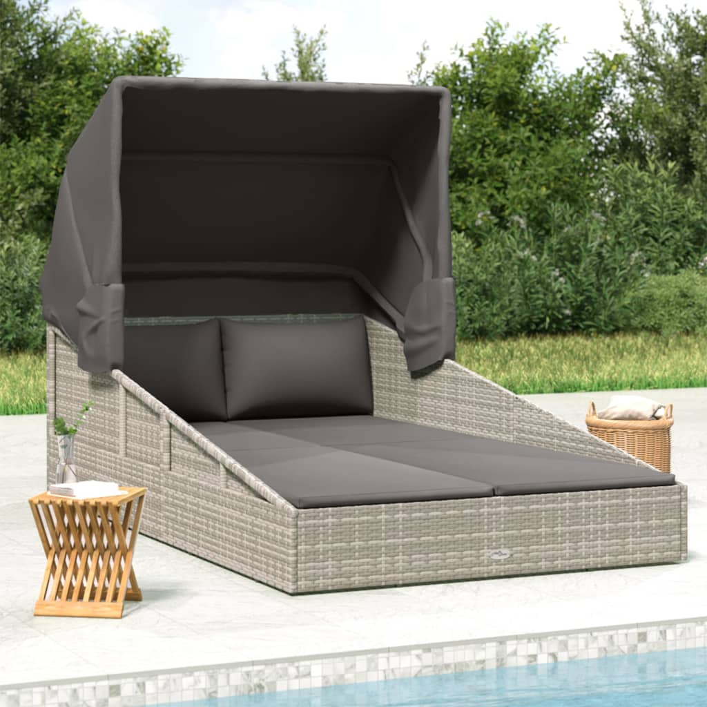HKH Tumbona C/ Techo Plegable 200x114x128 Cm Ratán Pe Gris - Gris