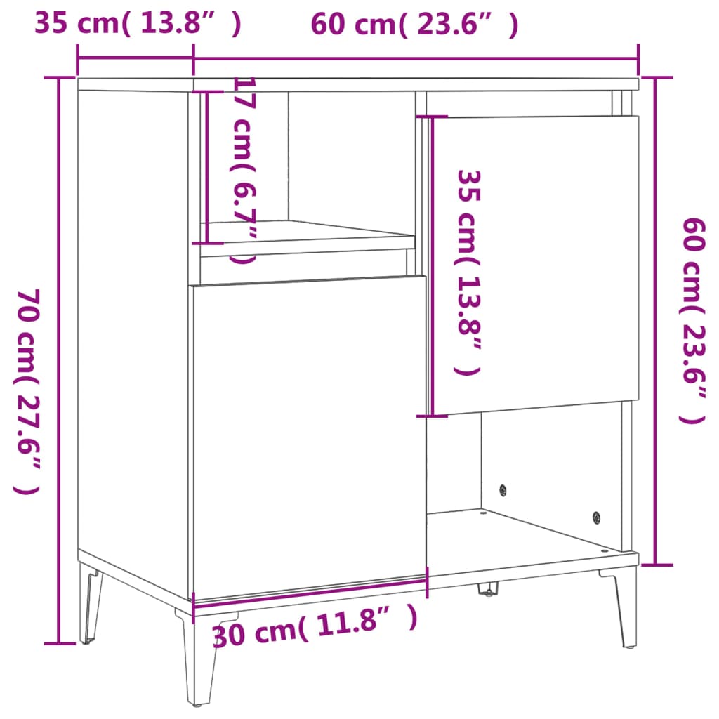 Aparador clásico HKH en derivados de madera, metal 60 X 35 X 70 Cm - Roble Sonoma