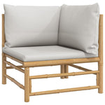 HKH 3 Pcs Conj. Lounge de Jardim Bambu C/ Almofadões Cinzento-claro - Marrom