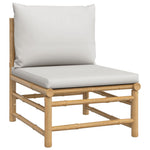 HKH 3 Pcs Conj. Lounge de Jardim Bambu C/ Almofadões Cinzento-claro - Marrom