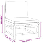 HKH 3 Pcs Conj. Lounge de Jardim Bambu C/ Almofadões Cinzento-claro - Marrom