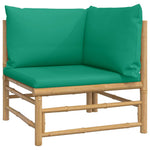HKH 4 Pcs Conjunto Lounge de Jardim Bambu C/ Almofadões Verdes - Marrom