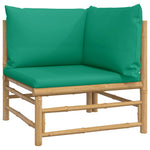 HKH 5 Pcs Conjunto Lounge de Jardim Bambu C/ Almofadões Verdes - Marrom