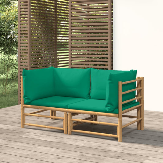 HKH Sofás de Canto para Jardim Bambu com Almofadões 2 Pcs Verde - Marrom