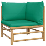 HKH 3 Pcs Conjunto Lounge de Jardim Bambu C/ Almofadões Verdes - Marrom