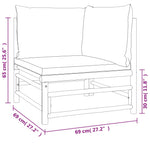 HKH 3 Pcs Conjunto Lounge de Jardim Bambu C/ Almofadões Verdes - Marrom
