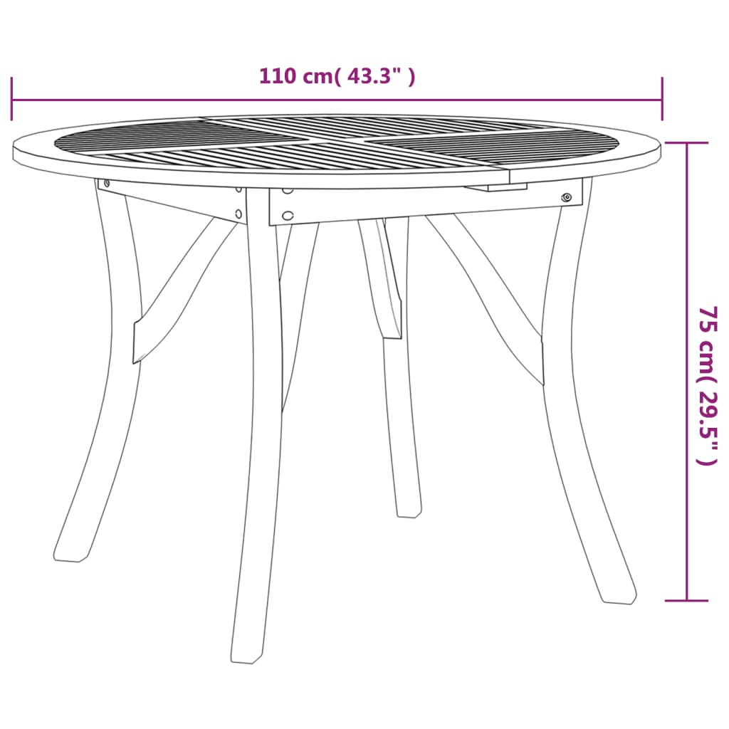 HKH Mesa de Jardim Ã˜ 110 Cm Madeira de Acácia Maciça - Marrom